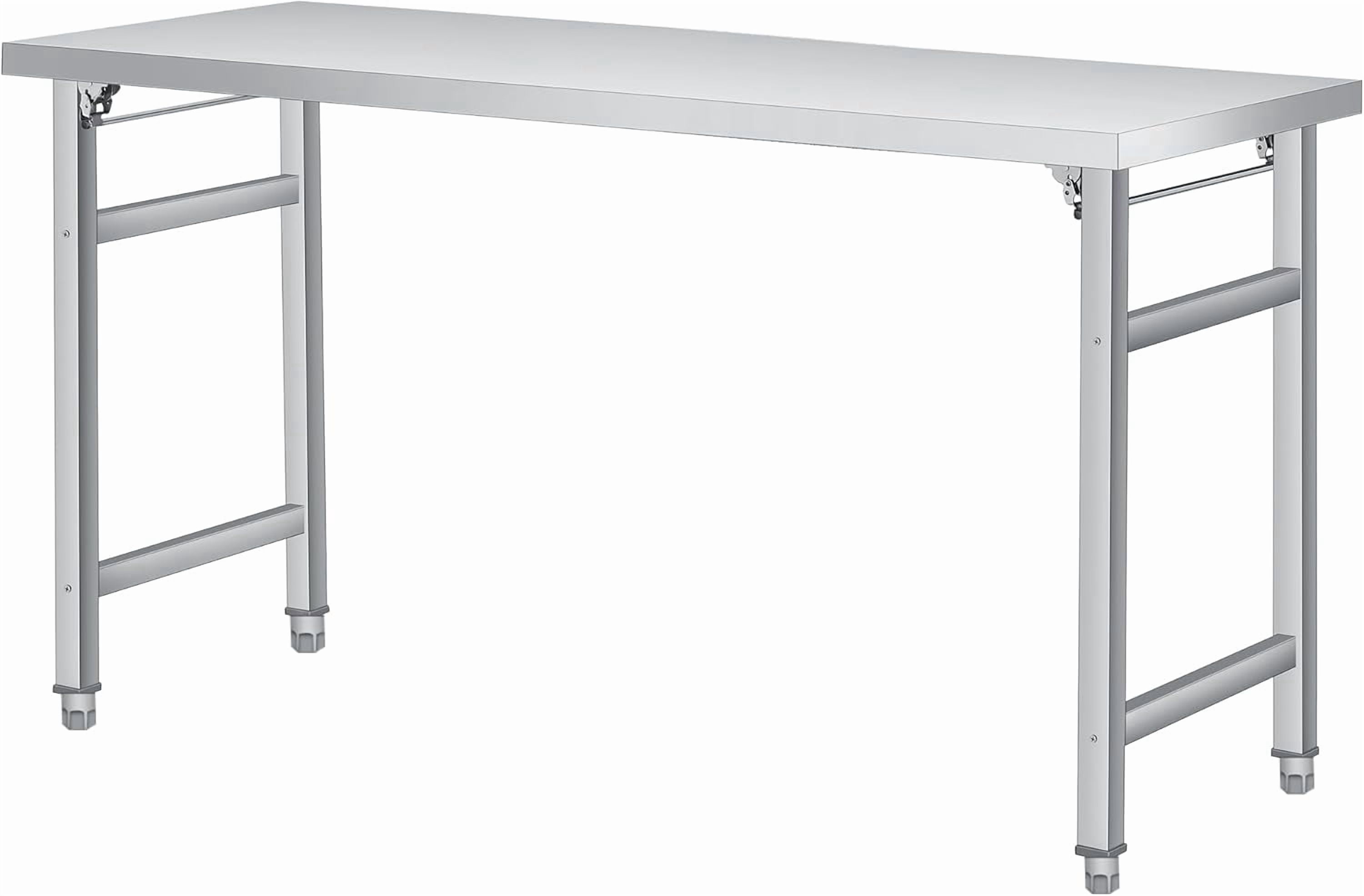 60" x 24" Stainless Steel Folding Table - 520 LBS Commercial Foldable Prep Table, Open Base Worktable with Adjustable Undershelf and Feet, for Home Kitchen Restaurant Garage Warehouse, Heavy Duty