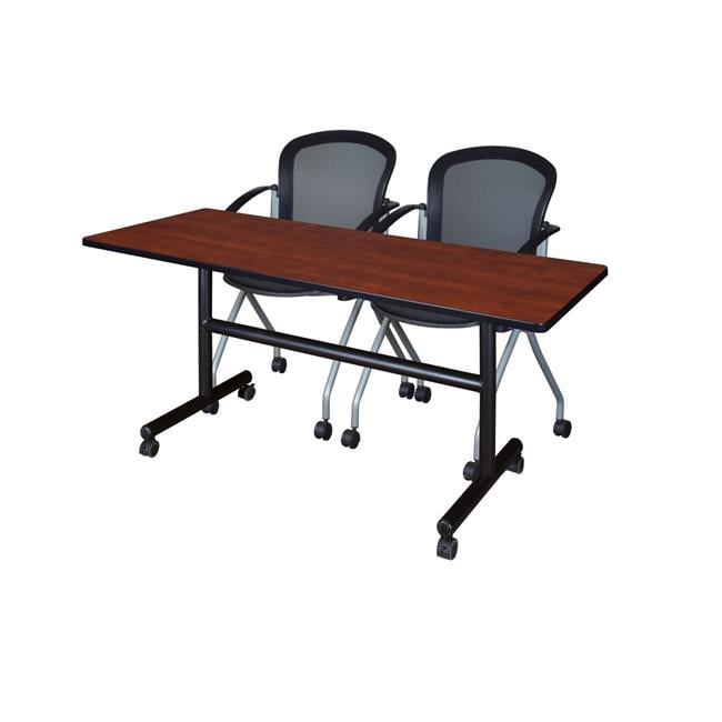 60 x 24 in. Flip Top Mobile Training Table with Cherry & 2 Cadence
