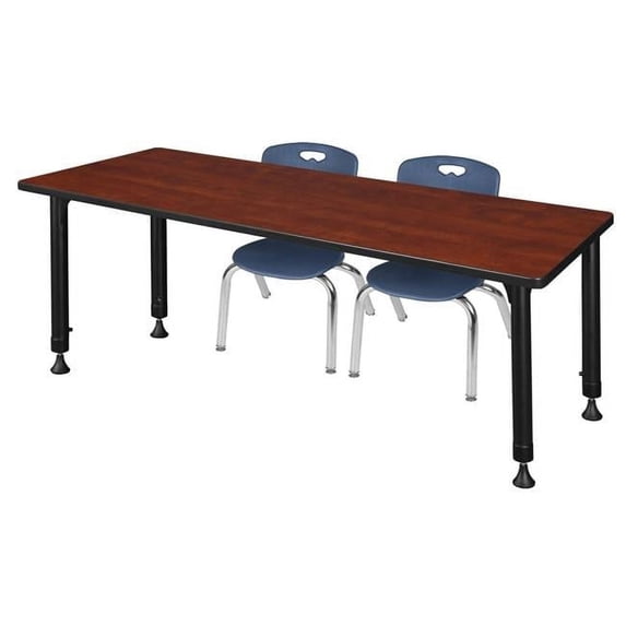60 x 24 in. Kee Height Adjustable Classroom Table, Cherry & 2 Andy 12 in. Stack Chairs - Navy Blue