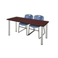 thumbnail image 1 of 60 x 24 in. Kee Training Table, Mahogany & Chrome & 2 in. Zeng Stack Chairs - Blue, 1 of 1