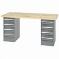 thumbnail image 1 of 60 x 24 in. Pedestal Workbench with Double 4 Drawers Maple Butcher Block Square Edge - Gray, 1 of 1