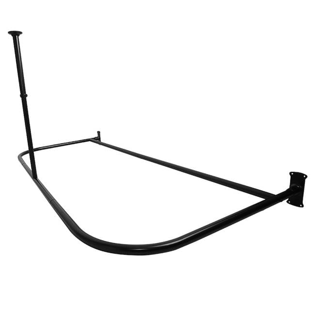 60 x 25 in. Rustproof Aluminum D Shape Shower Rod with Ceiling Support for Freestanding Tubs, Matte Black