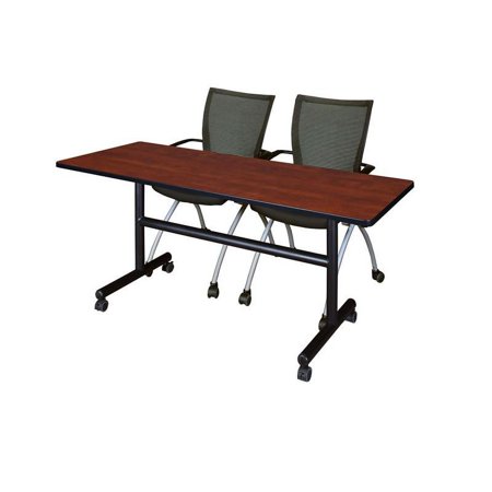 60" x 30" Flip Top Mobile Training Table- Cherry and 2 Apprentice Nesting Chairs