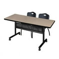 thumbnail image 1 of 60" x 30" Flip Top Mobile Training Table w/ Divider- Beige & 2 Stack Chairs, 1 of 8