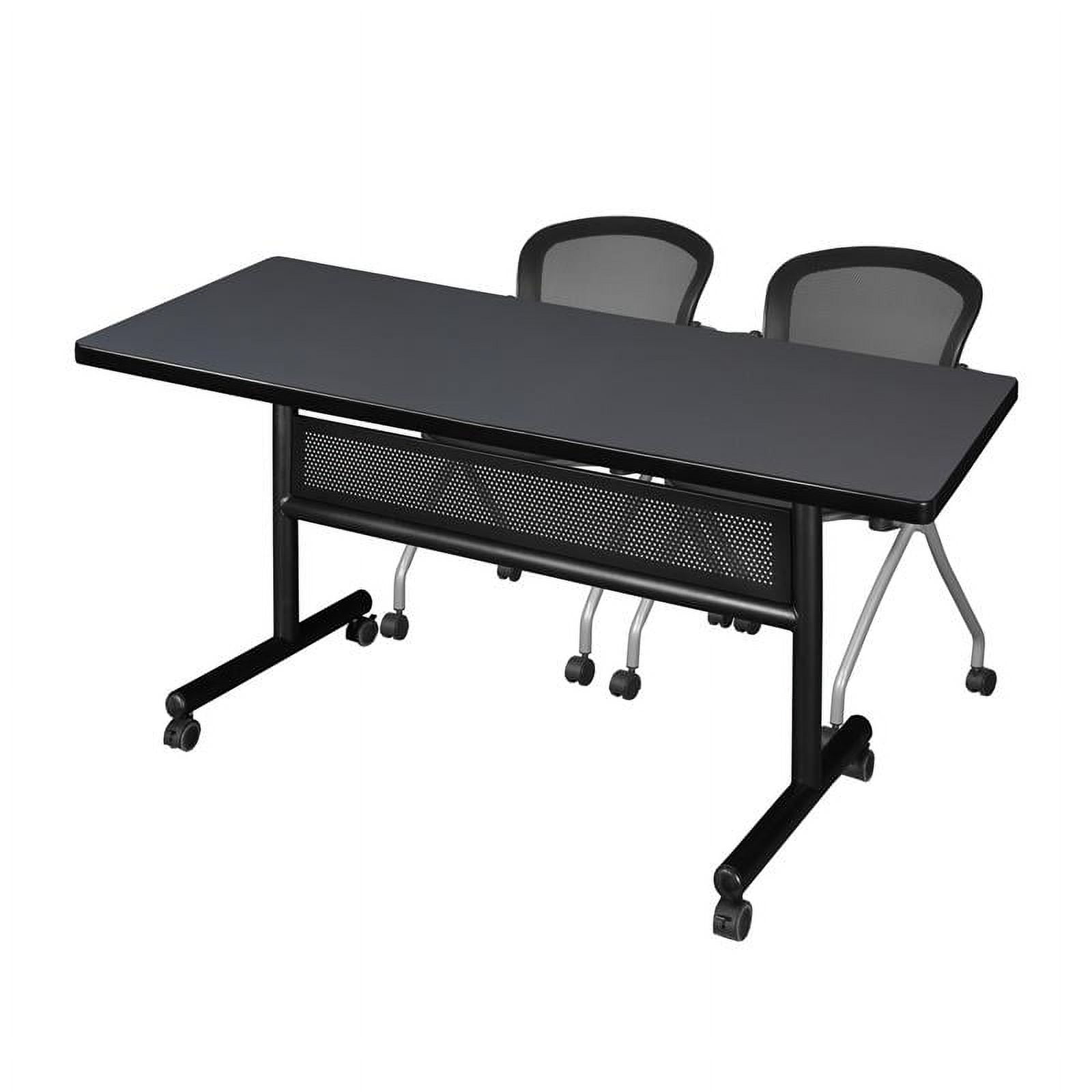 60" x 30" Black and Grey Flip Top Mobile Training Table with Nesting Chairs