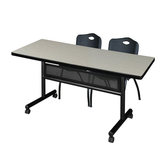 Regency Kobe 60 x 30 in. Flip-Top Privacy Nesting Table- Maple, 2 M Stack Chairs- Black