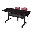 thumbnail image 1 of 60" x 30" Flip Top Mobile Training Table w/ Divider- Mocha & 2 Stack Chairs, 1 of 8