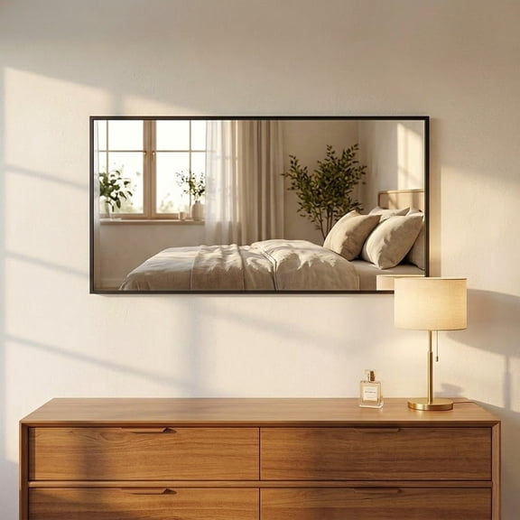 60 x 30 Inch Black Bathroom Vanity Mirror for Double Vanity, Tempered Glass, Slim Metal Frame