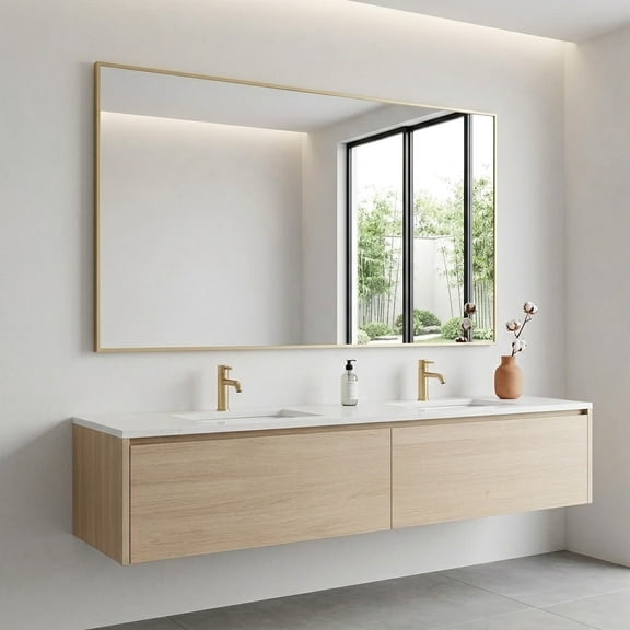 60 x 30 Inch Gold Bathroom Mirror for 6072 Inch Double Vanity, Tempered Shatter-Resistant Glass, Slim Aluminum Frame, Ultra-Flush Mount