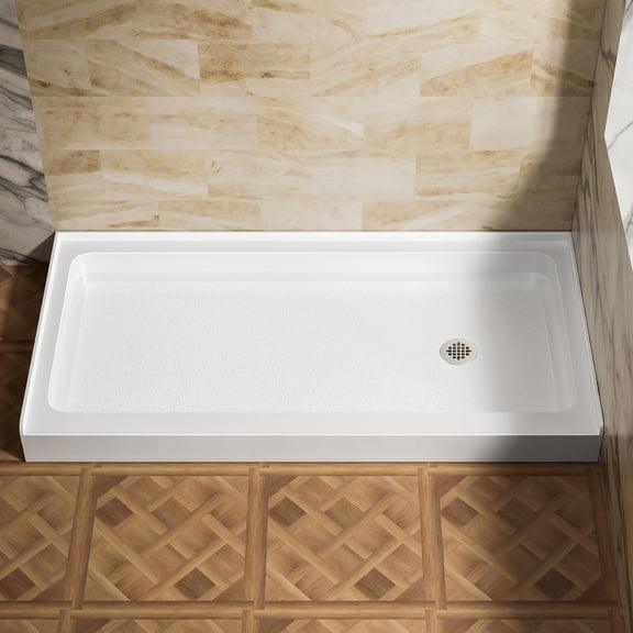 60" x 30" White Acrylic Shower Base Rectangular Single Threshold Shower Pan with Right Drain Slip-Resistant Floor