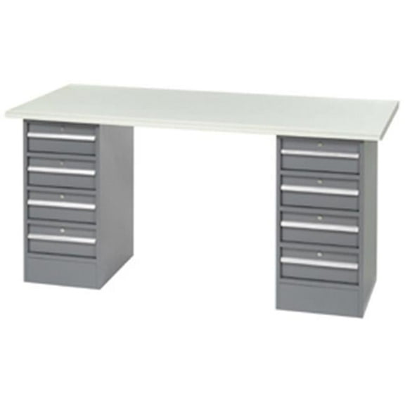 60 x 30 in. Pedestal Workbench with 8 Drawers - ESD Safety Edge - Gray