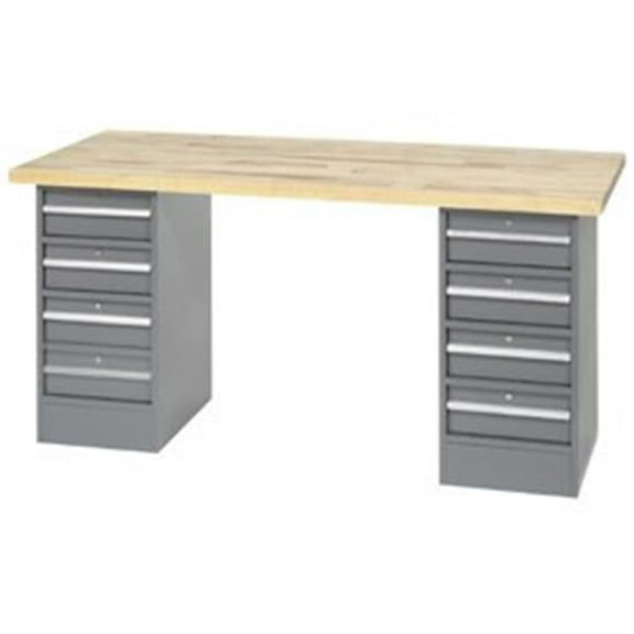60 x 30 in. Pedestal Workbench with 8 Drawers - Maple Butcher Block Square Edge - Gray
