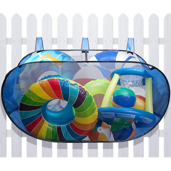 60 x 30 x 24 Inches Pop-Up Pool Float Storage Bag,Hanging Mesh Pool Organizer for Fence Pool Side,Foldable Pool Toy Storage Mesh Basket for Floats,Balls,Inflatable Toys and Pool Accessories
