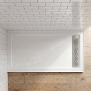 MORVANO 60  x 32  Acrylic Shower Base Pan with Glossy Finish & Stainless Steel Linear Drain Cover