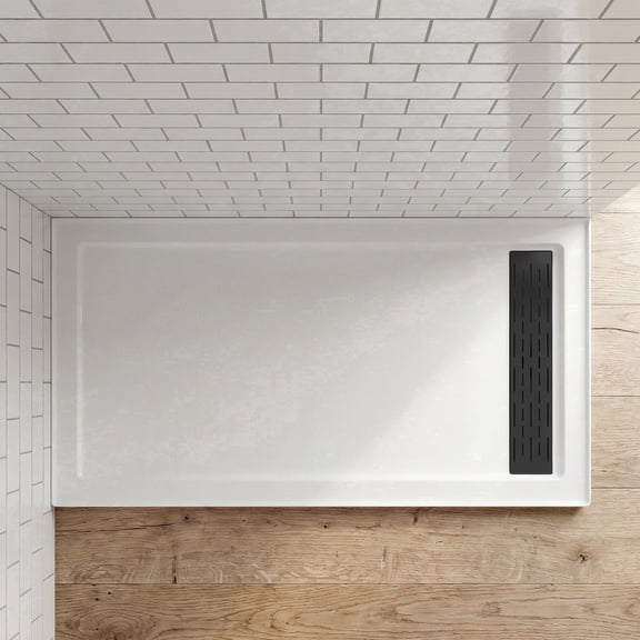 MORVANO 60” x 32” Acrylic Shower Base Pan with Glossy Finish & Stainless Steel Linear Drain Cover