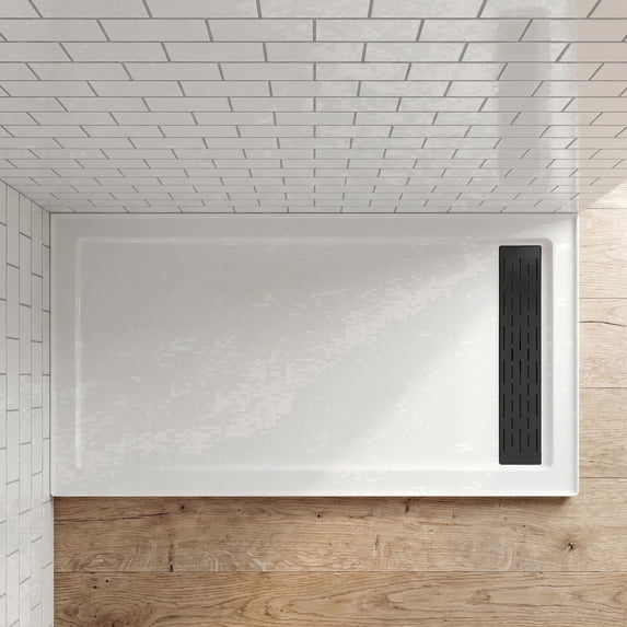 MORVANO 60” x 32” Acrylic Shower Base Pan with Glossy Finish & Stainless Steel Linear Drain Cover