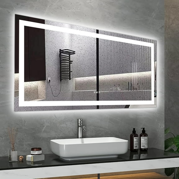 60" x 32" LED Bathroom Mirror with Anti-Fog and Touch Sensor  Modern Frameless Lighted Wall Mirror for Bathroom Vanity, Shower Room, or Dressing Area