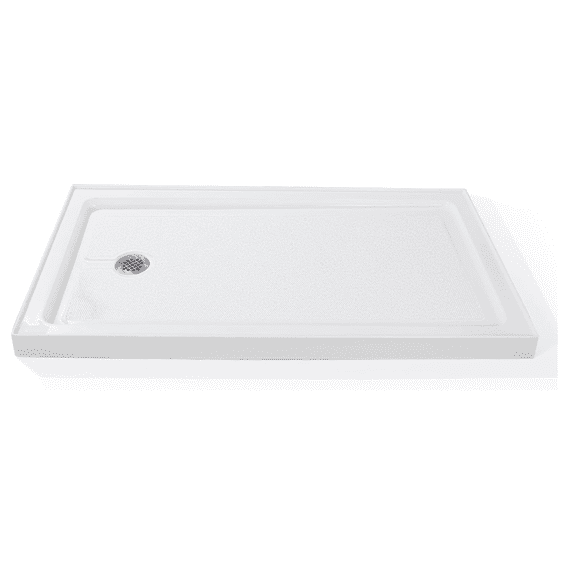 48" x 32" Shower Pan Base with Non-Slip Texture & Stainless Steel Drain - Solid Surface Shower Tray for Bathroom Installation (4" H, Middle drain)