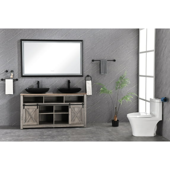 60 x 36 Inch LED Bathroom Mirror with Aluminum Frame, Wall Mounted Vanity Mirror, Anti-Fog, Memory, 3 Colors, Stepless Dimmable
