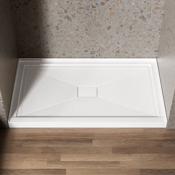 60 x 36 Inch White Acrylic Shower Pan, Center Drain Rectangular Slip ...