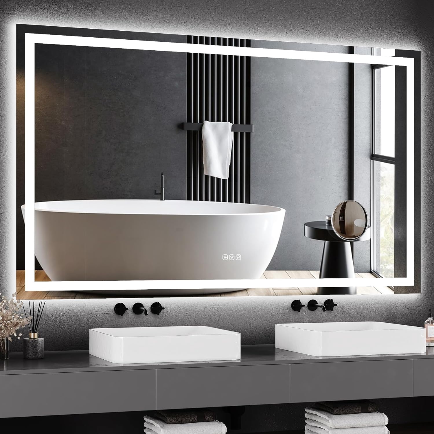 60"x 36" LED Bathroom Mirror with Lights, Dimmable, Anti-Fog, Backlit ...