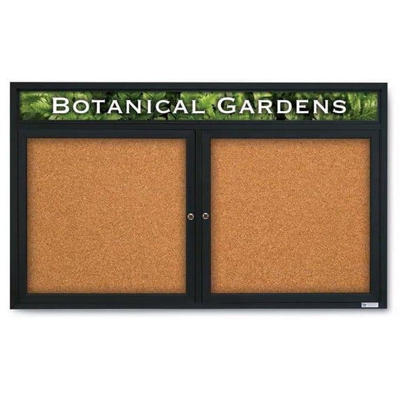 60 x 36 in. Double Door Traditional Indoor Enclosed Corkboard with Header, Cork Board & Backing Board & Black Anodized Aluminum Frame