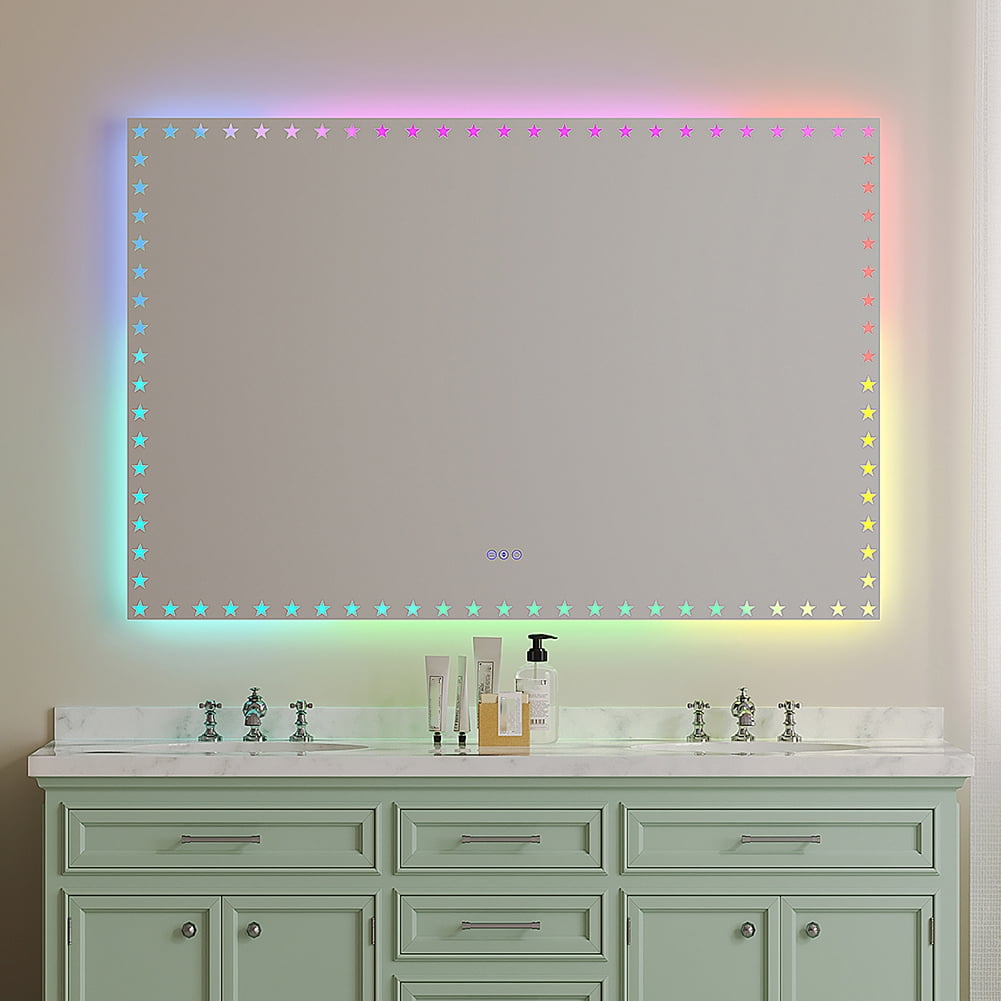 60 x 40 Inch RGB LED Bathroom Mirror with Lights,Wall Mounted Vanity ...