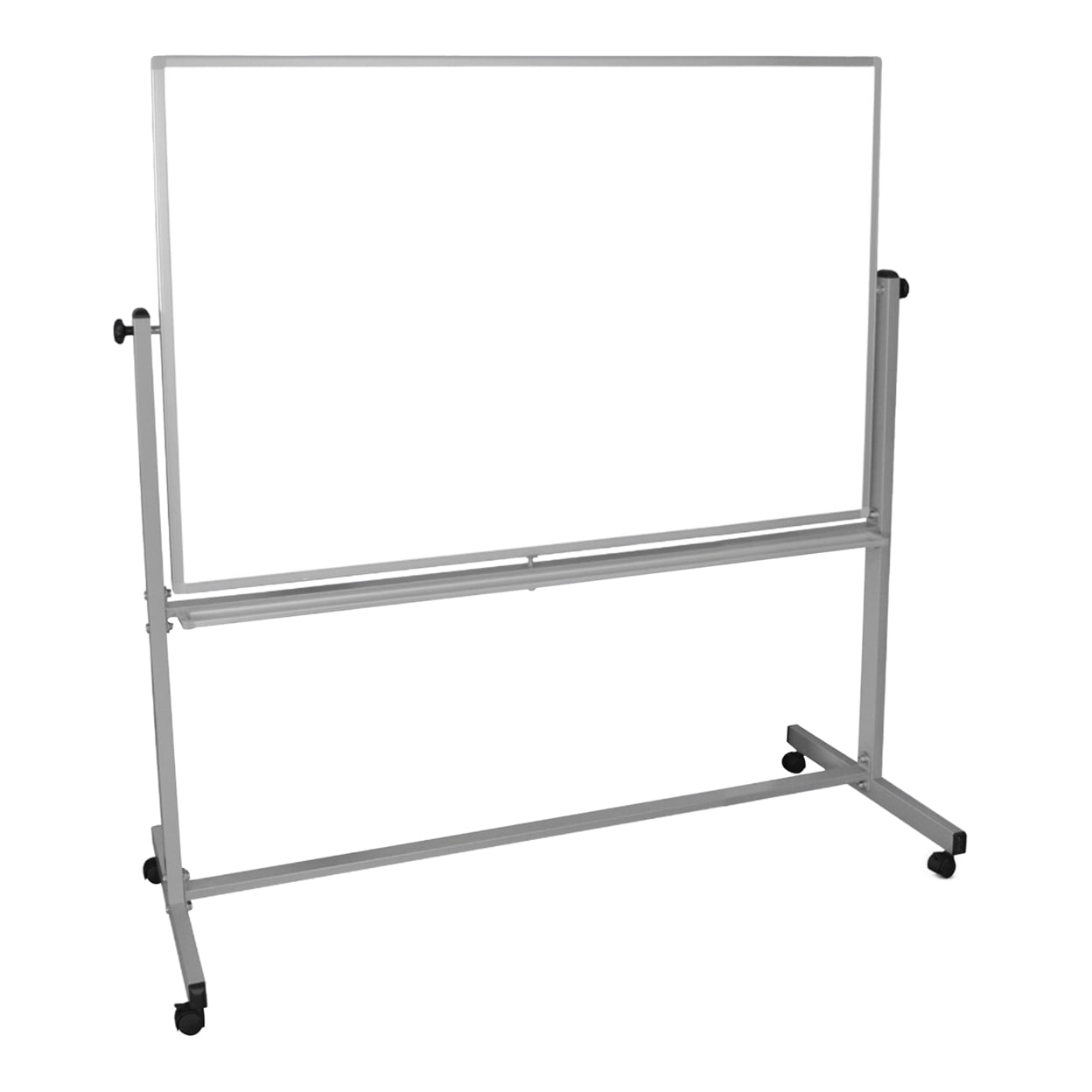 Silver and White Mobile Reversible Magnetic Whiteboard with Aluminum Frame