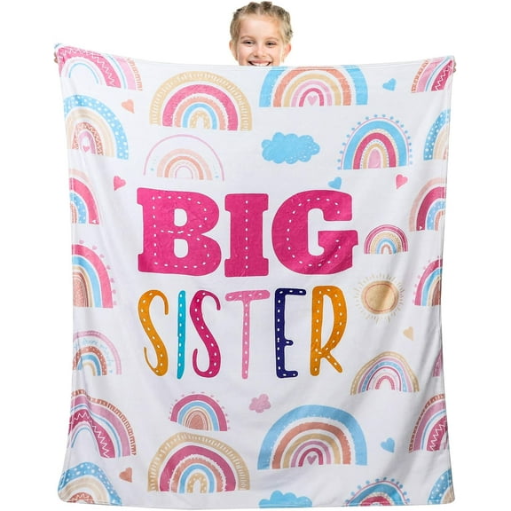 60" x 50" Big Sister Blanket Big Sister Gifts Big Sister Birthday Gift Ideas Soft Cozy Throw Blanket Soft Warm Flannel Blanket for Big Sister Baby Shower Party Supplies Big Sister Gift