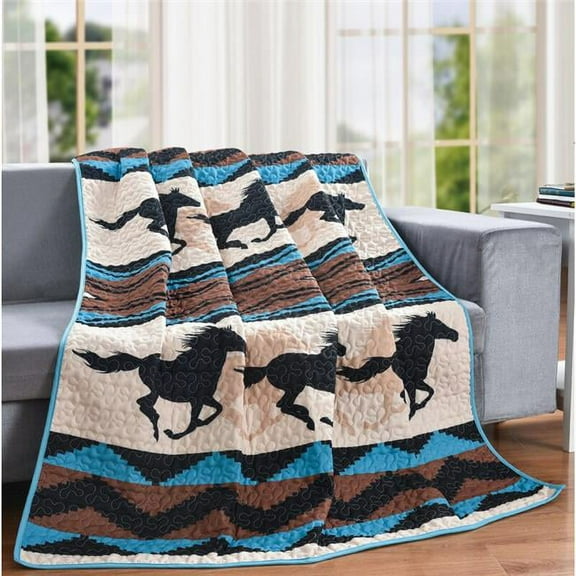 60 x 50 in. Southwest Wild Horse Silhouette Decorative Throw Quilt Blanket, Multi Color