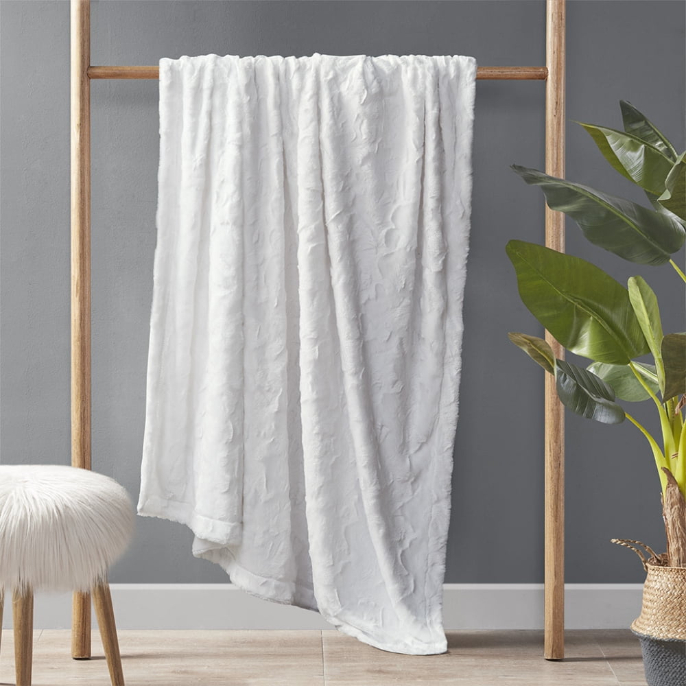 White Oversized Faux Fur Reversible Throw Blanket