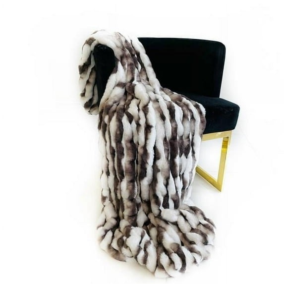 60 x 72 in. Snow Chinchilla Faux Fur Luxury Throw Blanket, White & Charcoal