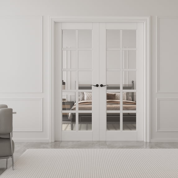 60" x 80" 10-Lite clear Glass Primed French Doors Double Doors With Hardware / Handle