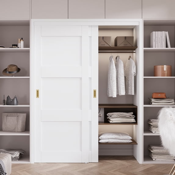 60" x 80" 3-Lite Space-Saving Pantry Closet Sliding Doors With Hardware