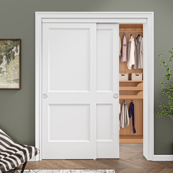 60" x 80" Sliding Pocket Interior Door 2-Paneled Hollow Core Closet Door
