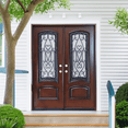 thumbnail image 1 of 60" x 80" Environment Damage Resistant Polyurethane Composite Exterior Entry House Front Door, Openable Tempered Rain Glass Window, Left-Hand Double Door Inward Swing Dark Walnut, 1 of 6