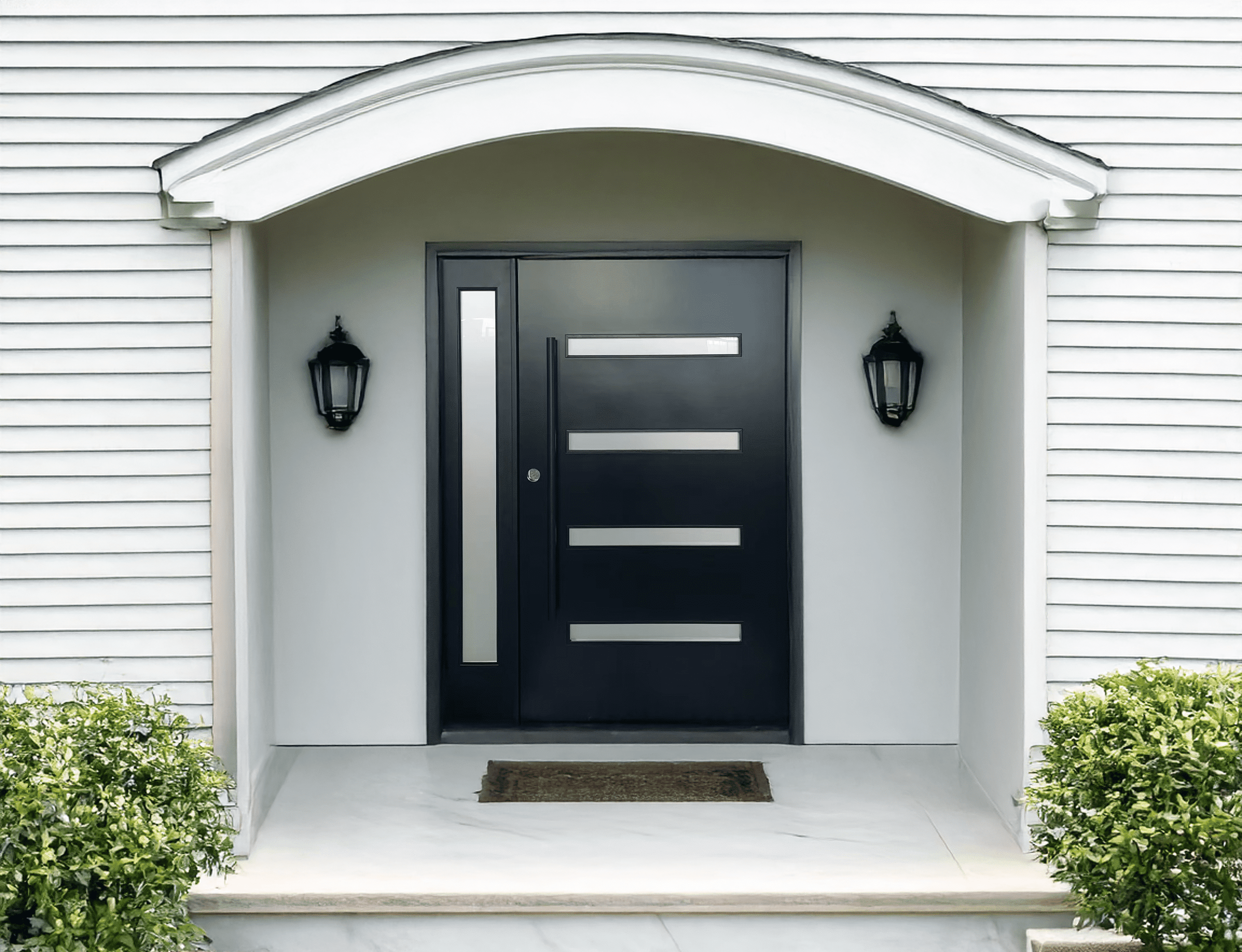 60" x 80" Environment Damage Resistant Polyurethane Composite Exterior Entry House Front Door, Openable Tempered Rain Glass Window, Right-Hand Double Door Inward Swing Black CT05