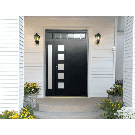 60" x 80" Environment Damage Resistant Polyurethane Composite Exterior Entry House Front Door, Openable Tempered Rain Glass Window, Right-Hand Double Door Inward Swing Black CT06