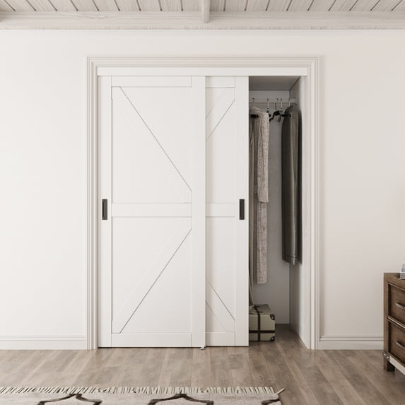 60" x 80" No assembled Request 80-Inch Space-Saving K-Type Sliding Closet Door - Wood Grain Door Panel, Includes Complete Hardware Set