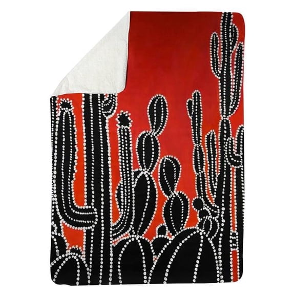60 x 80 in. Black Tall Cactus-Sherpa Fleece Blanket