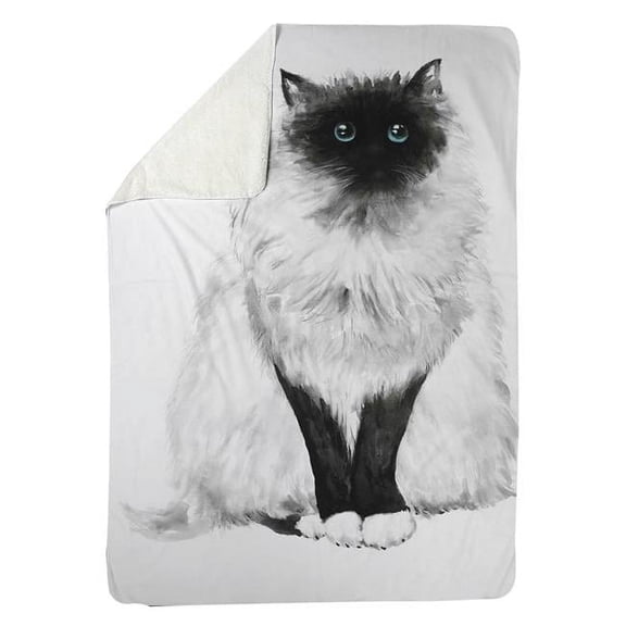 60 x 80 in. Blue Eyes Fluffy Siamese Cat-Sherpa Fleece Blanket