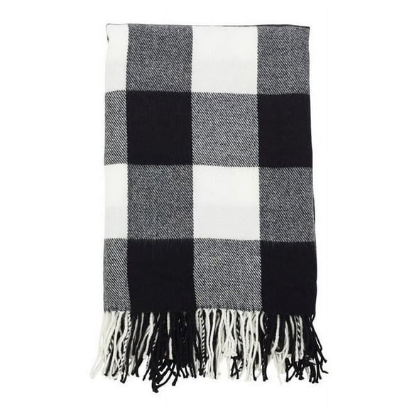 60 x 80 in. Buffalo Plaid Check Tassel Throw Blanket, Black