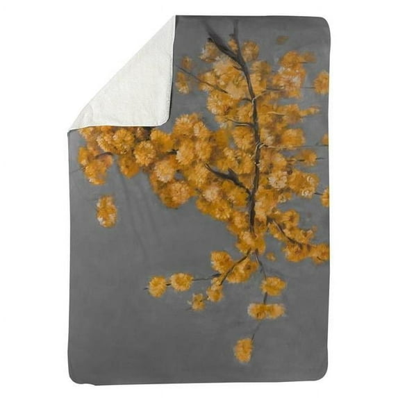 60 x 80 in. Golden Wattle Plant with Pugg Ball Flowers-Sherpa Fleece Blanket