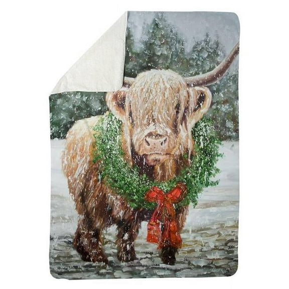 60 x 80 in. Highland Christmas Cow-Sherpa Fleece Blanket