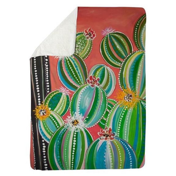 60 x 80 in. Rainbow Cactus-Sherpa Fleece Blanket