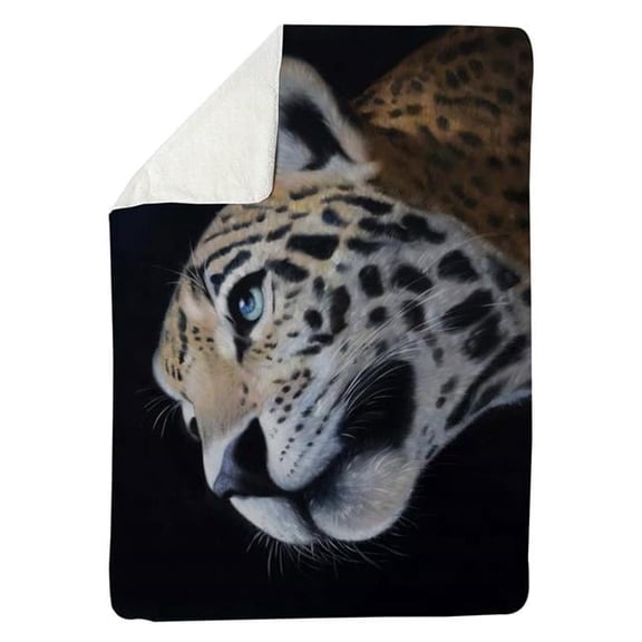 60 x 80 in. Realistic Leopard Face-Sherpa Fleece Blanket