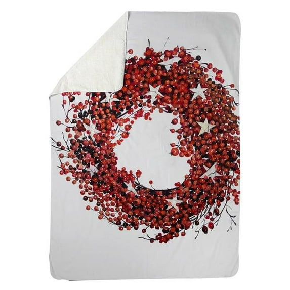 60 x 80 in. Red Berry Wreath-Sherpa Fleece Blanket