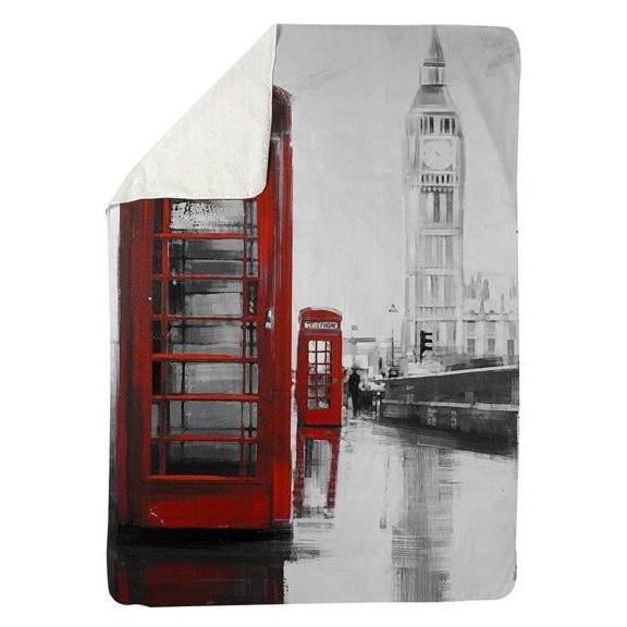 60 x 80 in. Red Phonebooth with The Big Ben-Sherpa Fleece Blanket