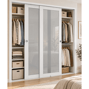 60 x 80 in. Sliding Closet Doors, 1-Lite Frosted Tempered Glass Double Bypass Doors with Installation Hardware Kit