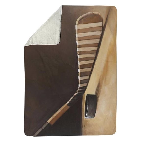 60 x 80 in. Stick & Hockey Puck-Sherpa Fleece Blanket